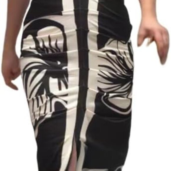 Dresses & Skirts - Women's Floral Print Midi Dress V-Neck Ruched Side Slit Casual Party